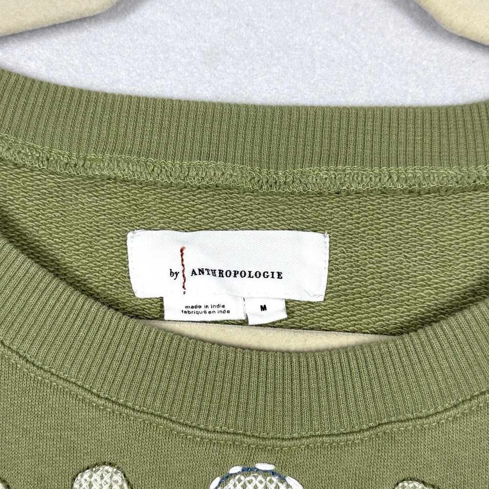 Anthropologie Top Womens Medium Floral Embroidered Sweatshirt Boxy Cropped Boho - Picture 4 of 12